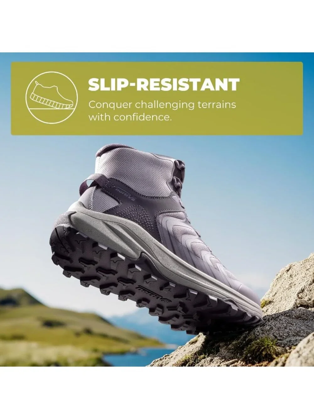 Men Light Purple Waterproof Shoes Casual High Top Round Toe Non Slip Hiking Boot
